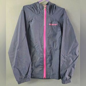 Girls Grey And Pink Columbia Wind And Rain Jacket Girl 7/8 Small